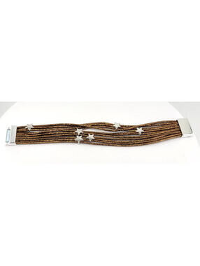 NIB Ryze Wrap Vegan Leather Bracelet Silver Stars on Metallic Brown/Gold